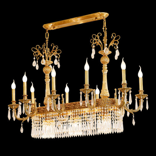 43 Inch Linear Chandelier French Empire Style Brass and Crystal Dining Chandelier