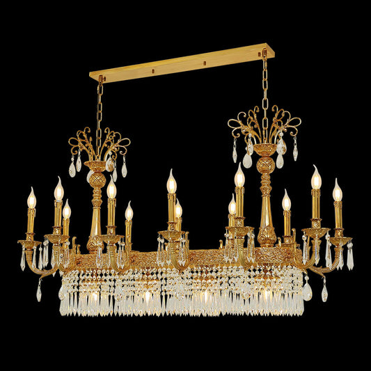 59 Inch Linear Chandelier French Empire Style Brass and Crystal Dining Chandelier