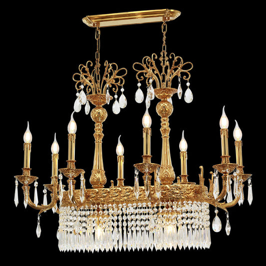 36 Inch Linear Chandelier French Empire Style Brass and Crystal Dining Chandelier