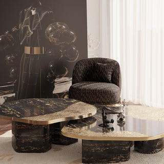Luxury Sculptural Armchair with Polished Hammered Brass Base & Organic Curved Design