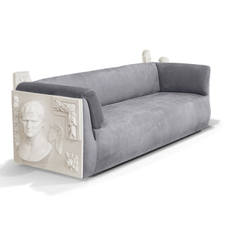 Luxury Versailles Inspired Sofa with Sculpted Resin Wood Frame, Velvet Pillows & Acrylic Legs
