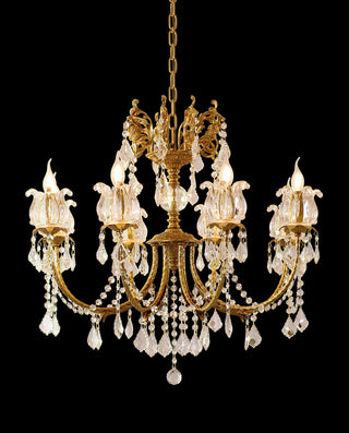 31X27 Inch 8 Lights Candle Style Traditional Chandelier Small Antique Brass and Crystal Chandelier