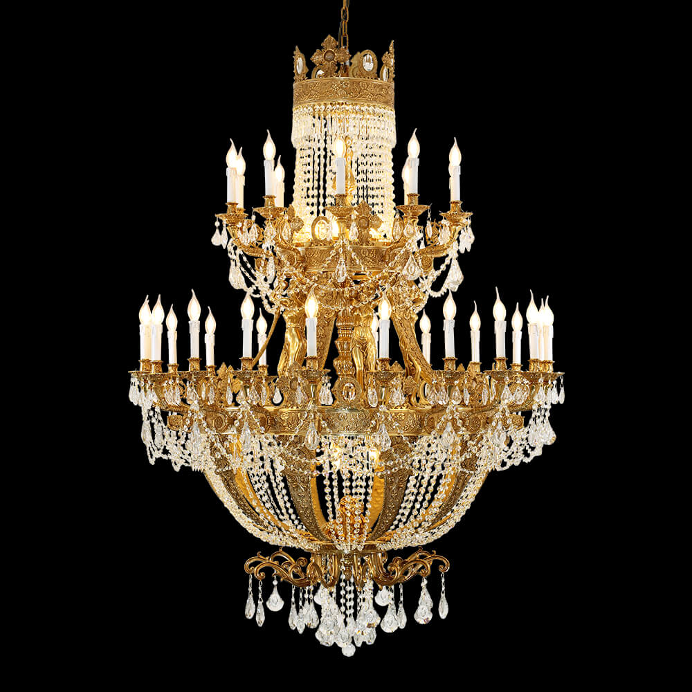 51X67 Inch 42 Lights Big French Empire Brass and Crystal Chandelier for Foyer