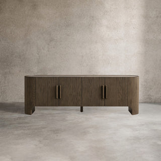 Astor Media Console & Sideboard: Minimalist Reeded Stone-Inlaid Oak Console