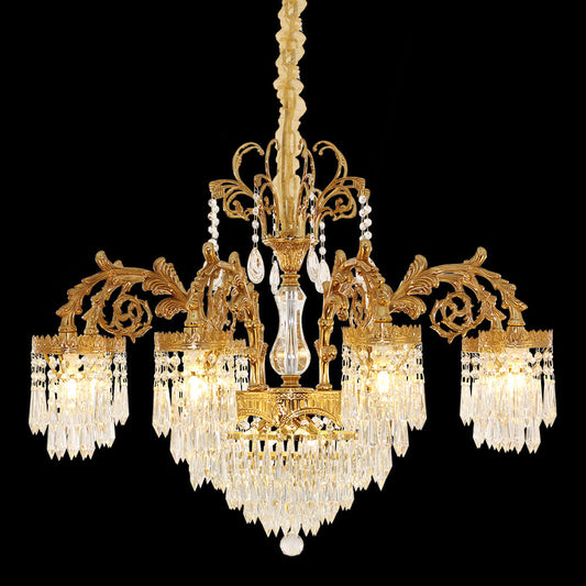 33 Inch Wide French Empire Style Brass Crystal Chandelier Gold Living Room Chandelier