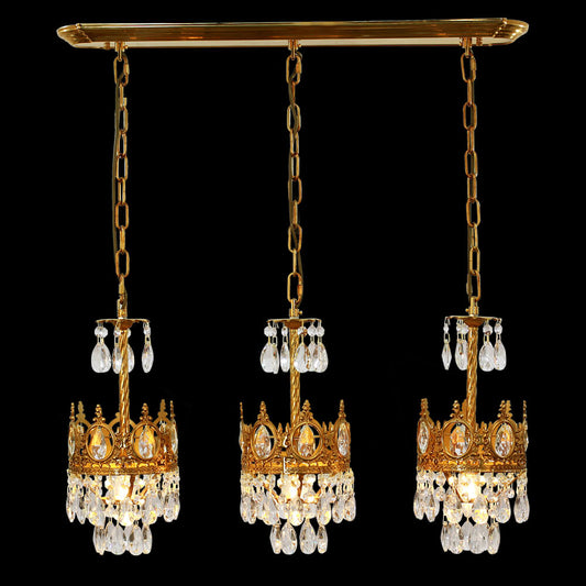 30 Inch Linear Chandelier Antique Copper and Crystal Kitchen Island Chandelier