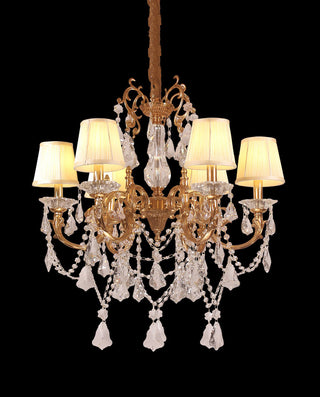 28X28 Inch 6 Lights Candle Style Antique Brass and Crystal Chandelier