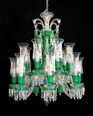 Baccarat Inspired Lustre Clear & Green Baccarat Crystal Lighting Chandelier