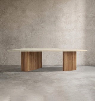 Alesso Reeded Reclaimed Teak Outdoor Dining Table | Weather-Resistant Concrete Composite Top