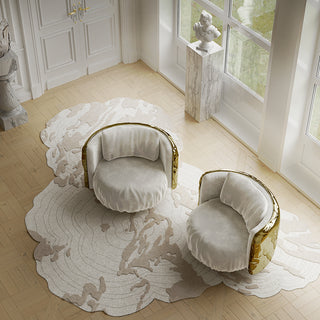 Luxury Imperfect Sculptural Armchair with Swivel Base & Hammered Brass Round Design