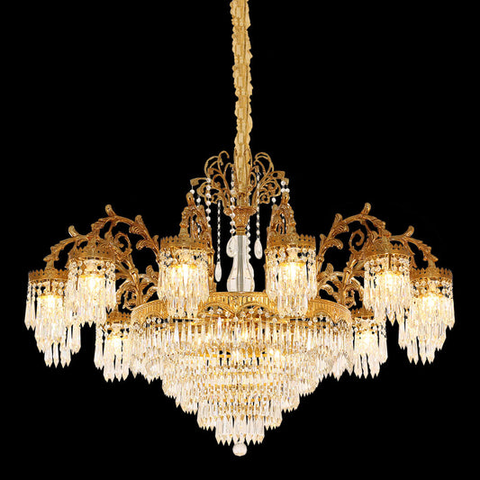 47 Inch Wide French Empire Style Brass Crystal Chandelier Gold Living Room Chandelier