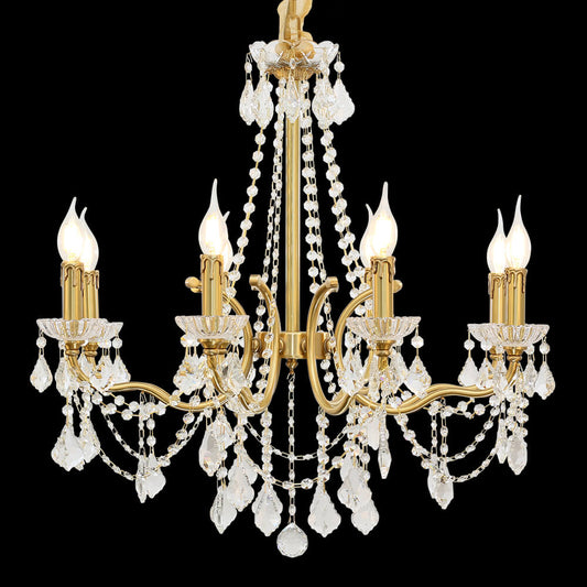 8 Lights Candle Style Brass Chandelier Gold Bedroom Crystal Chandelier