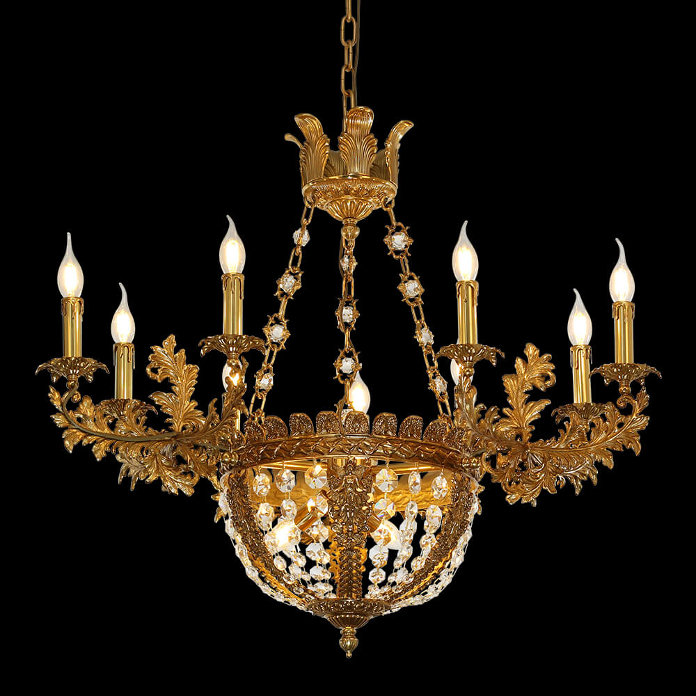 31X29 Inch 12 Lights French Empire Style Brass and Crystal Chandelier Light