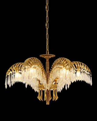 30 Inch Wide 1 Layer Palm Tree Brass and Crystal Chandelier