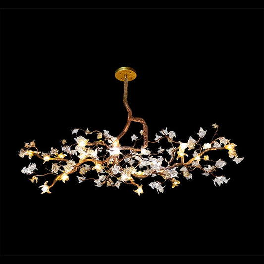 47'' Vintage Brass Tree Branch Chandelier Retro Floral Pendant Hanging Light