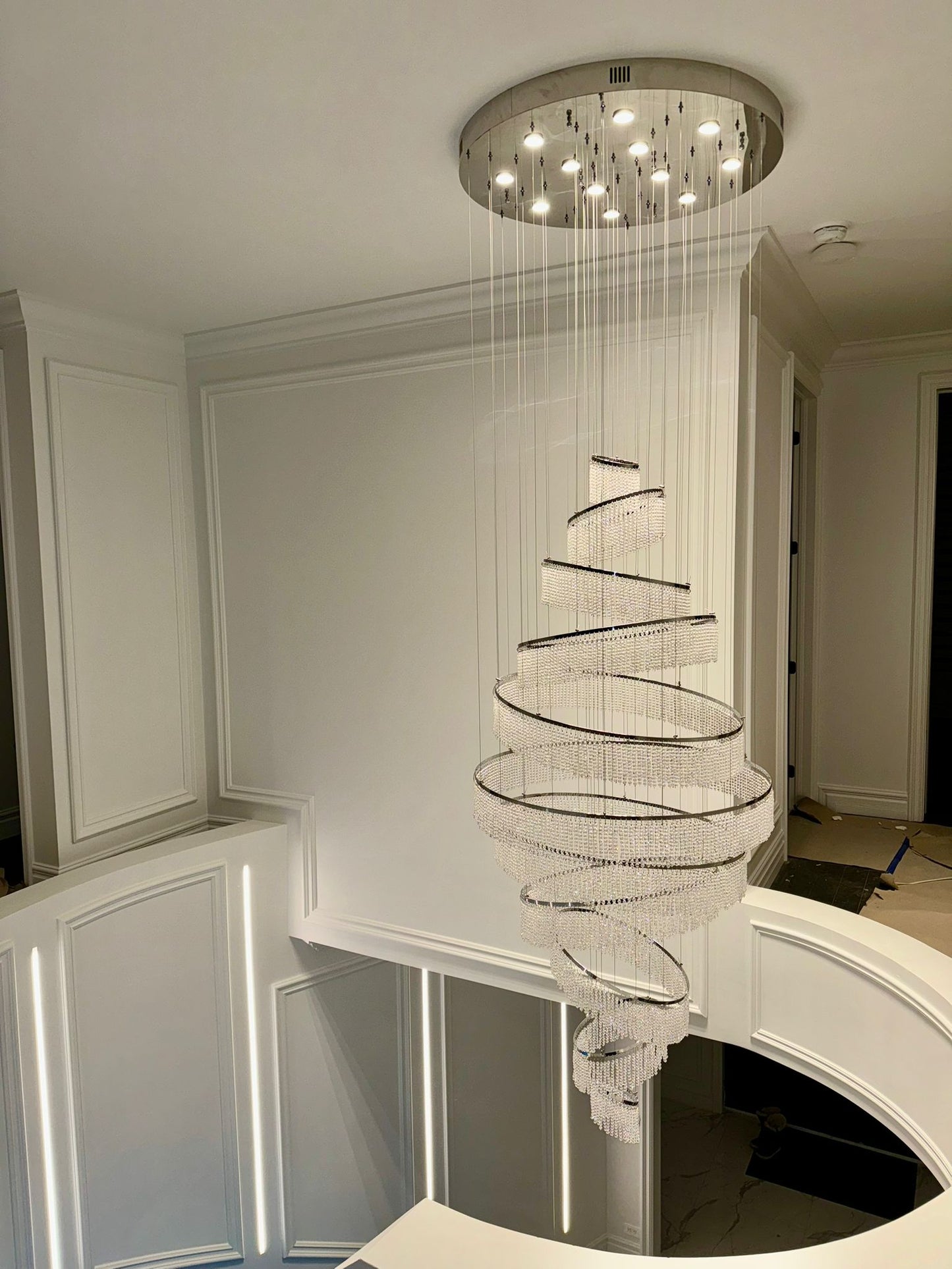 11 Crystal Ring Chandelier for High Ceilings 36X118 Inch Modern Staircase Chandelier Lighting