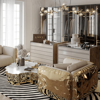 Luxury Imperfect Sculptural Armchair with Hammered Brass Frame & Artistic Design