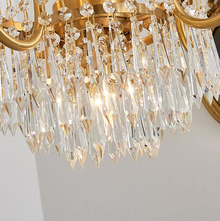 Small French Empire Brass and Crystal Chandelier 25'' W x 22'' H