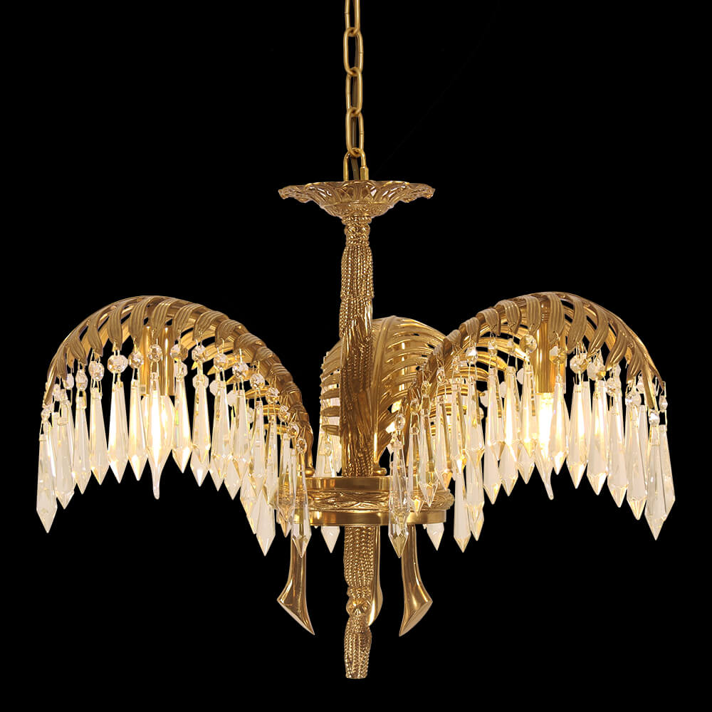 21 Inch Wide 1 Layer Palm Tree Brass and Crystal Chandelier