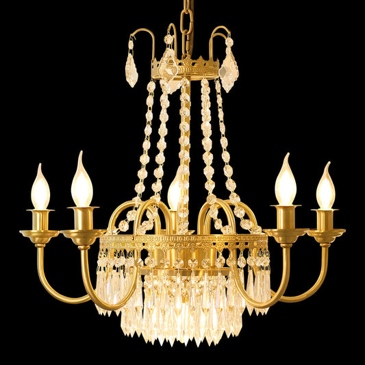 Small French Empire Brass and Crystal Chandelier 25'' W x 22'' H