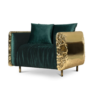 Luxury Imperfect Sculptural Armchair with Hammered Brass Frame & Artistic Design