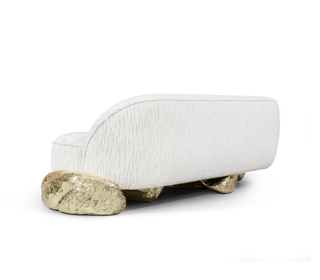 Luxury Sculptural Sofa with Polished Hammered Brass Base & Organic Curved Design
