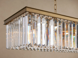 French Art Deco K9 Crystal Rectangular Chandelier for Dining Room