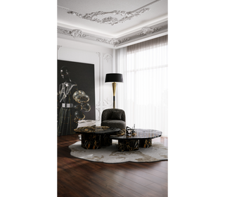 Luxury Calacatta Marble Coffee Table with Black Sculptural Base & Modern Design