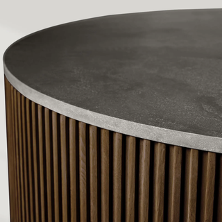 Finnley Round Coffee Table Stone Top Sofa Center Tea Table with Brass Base