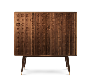 Luxury Walnut Bar Cabinet with Brass Accents & Hidden Storage