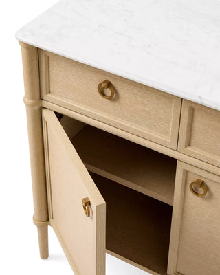 Marble Top Buffet Sideboard, 75" Oak Carrara Brass Pulls