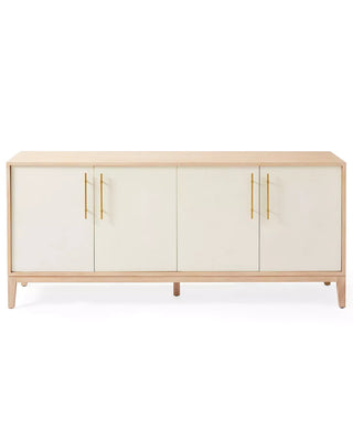 74" Oak Sideboard, Cerused Brass Linen Door Credenza