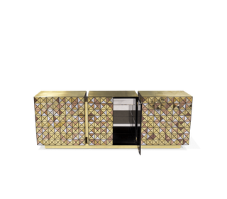 Luxury Anodized Metal Sideboard Cabinet with Pixel-Inspired Design & Hidden Storage