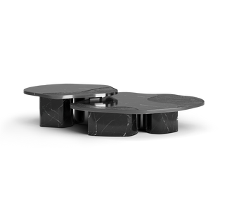 Luxury Calacatta Marble Coffee Table with Black Sculptural Base & Modern Design