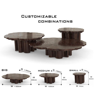Luxury Patina Brass Coffee Table Set with Round Tiered Tops & Statement Design