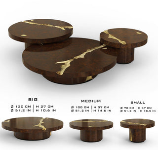 Luxury Gold Coffee Table with Round Glass Top & Sculptural Brass Base