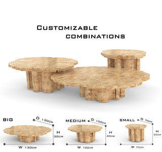 Luxury Patina Brass Coffee Table Set with Round Tiered Tops & Statement Design