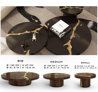 Luxury Gold Coffee Table with Round Glass Top & Sculptural Brass Base