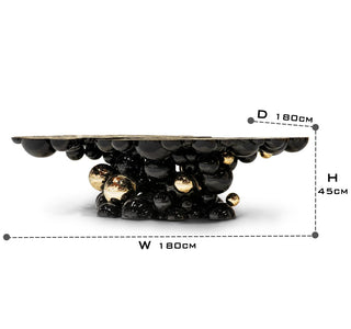 Luxury Sculptural Coffee Table with Gold Sphere Base & Black Glass Top
