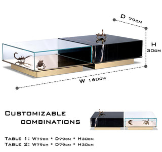 Luxury Coffee Table Set with Marble, Glass & Sculptural Gold Brass Design