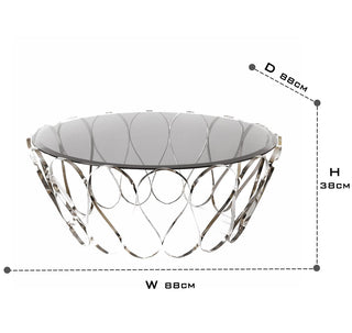 Luxury Round Coffee Table with Sculptural Brass Base, Smoked Glass Top & Modern Architectural Design