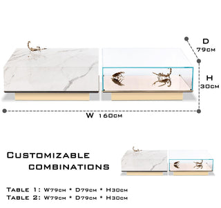 Luxury Coffee Table Set with Marble, Glass & Sculptural Gold Brass Design