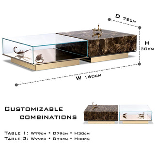 Luxury Coffee Table Set with Marble, Glass & Sculptural Gold Brass Design