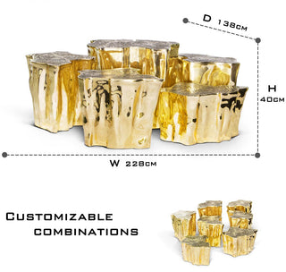 Luxury White Coffee Table with Sculptural Gold Base & Organic Modern Design