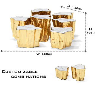 Luxury White Coffee Table with Sculptural Gold Base & Organic Modern Design