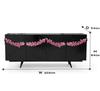Luxury Black Sideboard Buffet Cabinet with Floral Carved Details & Storage