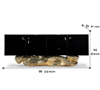 Luxury Gold Buffet Cabinet with Sculptural Metal Base & Hidden Storage