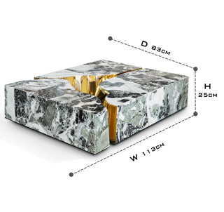 Luxury Coffee Table with Cracked Brass Sculptural Base & Smoked Glass Top