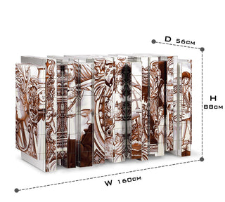 Luxury Hand-Painted Tile Sideboard Cabinet with Vintage Artwork & Hidden Storage