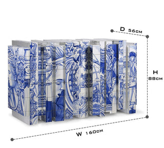 Luxury Hand-Painted Tile Sideboard Cabinet with Vintage Artwork & Hidden Storage